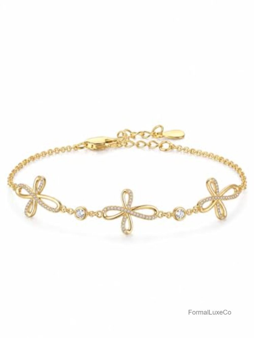 14K Gold Plated Link Bracelet Infinity Cross Christian Jewelry Adjustable